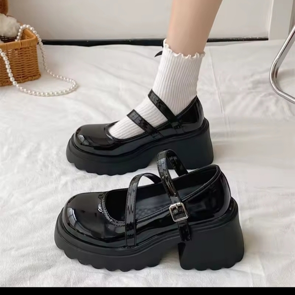 Shoes - Black Faux Leather Platform Shoes